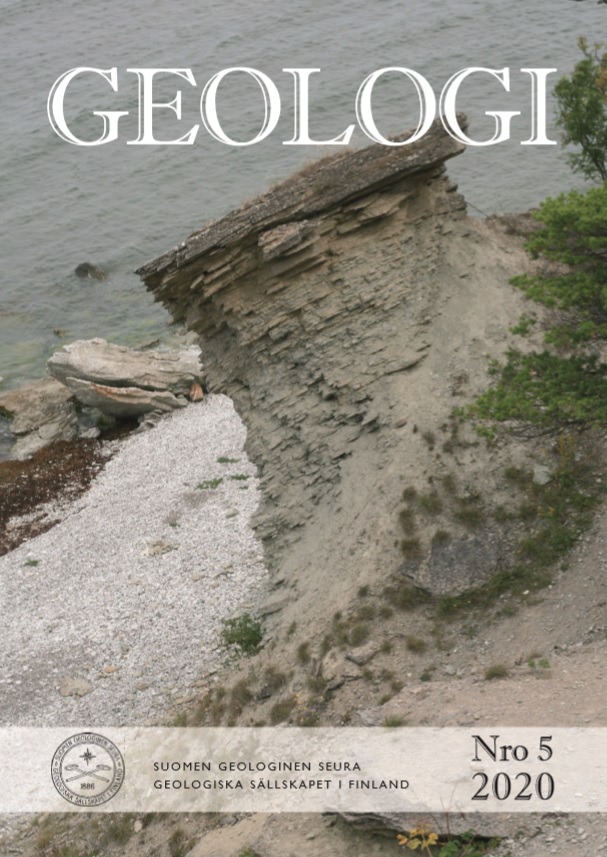 Geologi 5/2020 kansikuva: Eroosiopilari Lilja-rosvon luolalla (Rovär Liljas Håla), Klint, Gotlanti © Samppa Mäkelä 2016